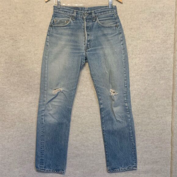 Vintage Levi's 501 Women's Distressed Button Fly Jeans Blue Size 31x31 - Picture 1 of 6